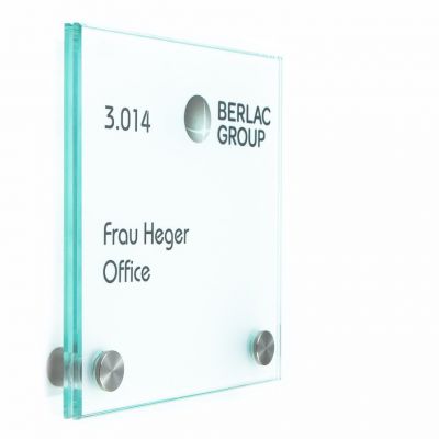 Tuerschild VITRUM B , Glasschild fuer Buero 130 130 mm